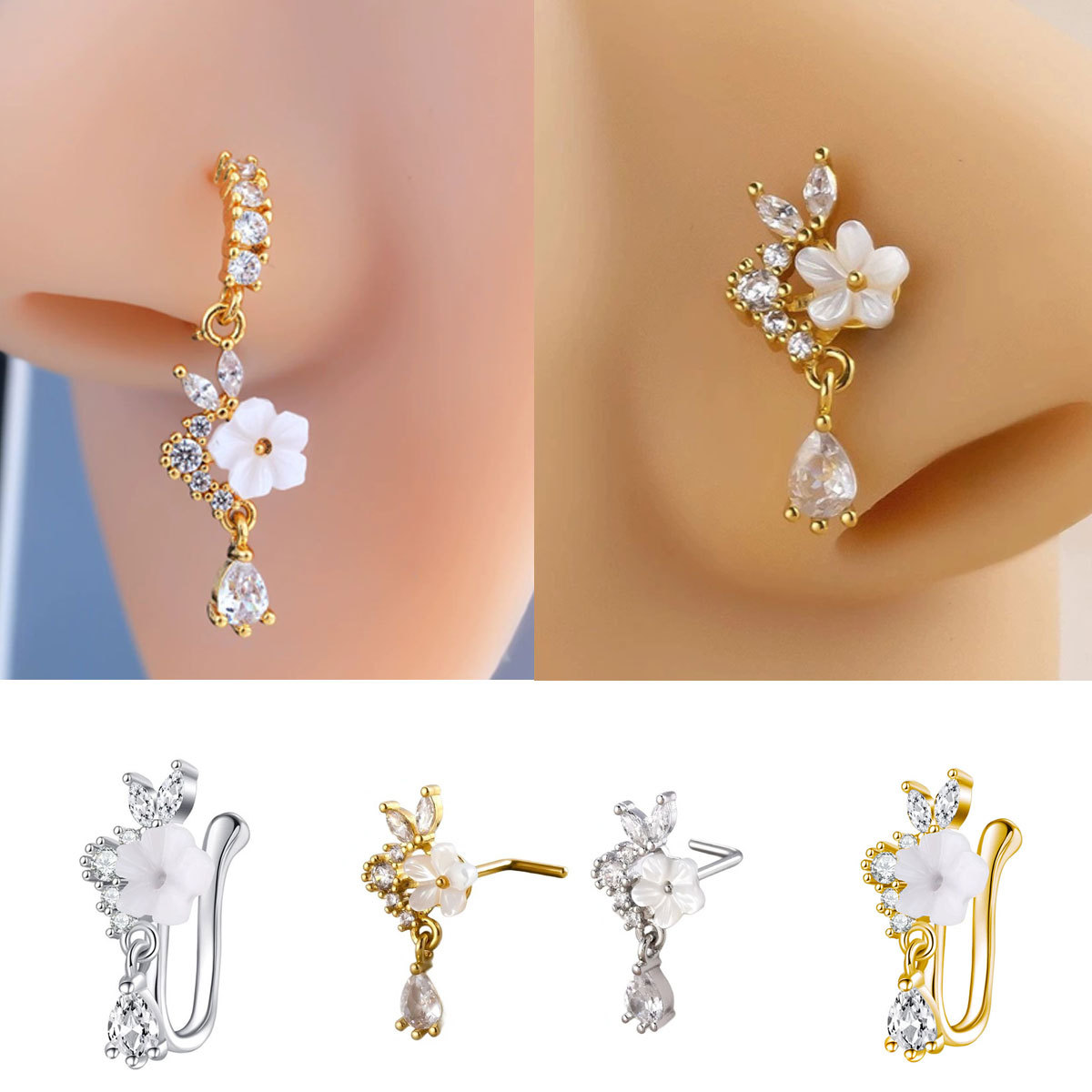 Anillo de Nariz con Flor Dorad - Body Jewelry Nose Ring reseña y precio